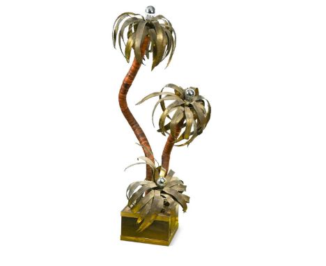 A French brassed metal palm tree floor lamp, circa 1970, attributed to Maison Jansen137cm 