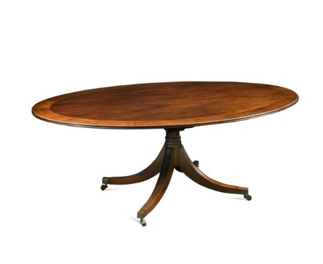A Regency Style mahogany breakfast table, attributed to William Tillman, the crossbanded oval top on a turned column support 