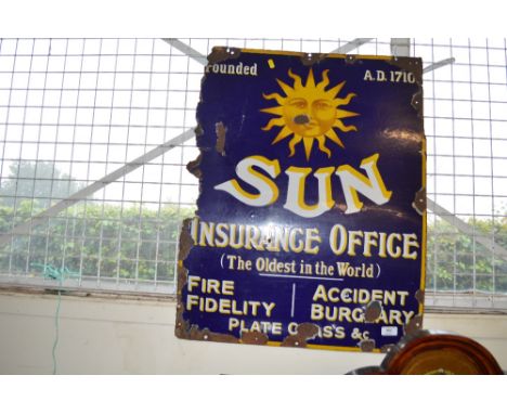 A Sun Insurance enamel advertising sign
