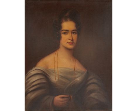 19TH CENTURY SCOTTISH SCHOOL PORTRAIT OF A LADY IN GREY Oil on canvas(75cm x 60cm (29.5in x 23.5in))