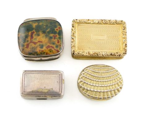 A small collection of four antique silver vinaigrettes, comprising: one of oval shell form, by Matthew Linwood, Birmingham 18
