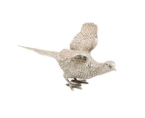 A modern silver model of a hen pheasant,by Edward Barnard &amp; Sons Ltd, London 1963,modelled in a standing position with wi