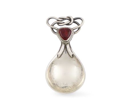 By Omar Ramsden, an Arts and Crafts silver caddy spoon, London 1923, spot-hammered decoration to the bowl, inter-twined wirew