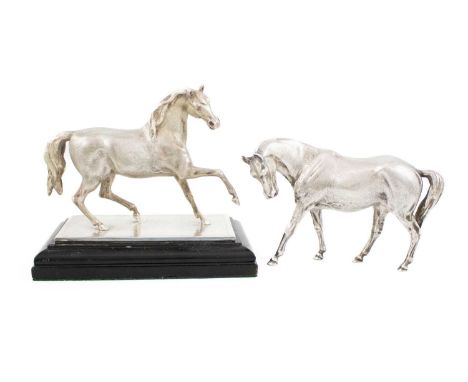 A modern silver model of a horse,by Edward Barnard &amp; Sons Ltd, London 1970,modelled in a standing position, textured deco