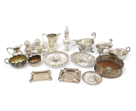 A mixed lot of silver items,comprising: a late-Victorian two-handled bowl by Fenton Brothers, Sheffield 1894, a pair of sauce