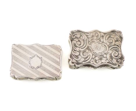A Victorian silver vinaigrette, by Nathaniel Mills, Birmingham 1846, rectangular form, with diagonal bands of engine-turned d