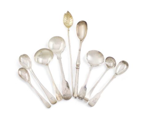 A collection of silver flatware,various dates and makers, comprising: a Victorian chutney spoon, London 1855. a modern tea st