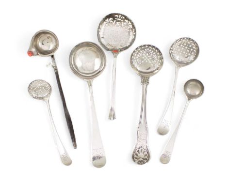 λ A collection of antique silver sifters and ladles,comprising: a matched set of four, by Richard Crossley, London 1787 and 1
