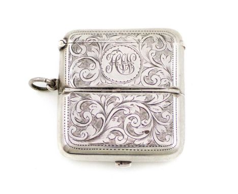 An Edwardian silver combination vesta and double sovereign case, by B. Joseph and Co., Birmingham 1908, rounded rectangular f