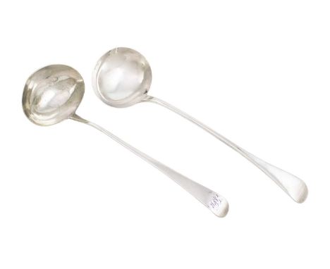 A George III silver Old English pattern soup ladle,by John Bourne, London 1800,with engraved initials to the terminal, plus a