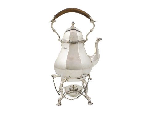 An Edwardian silver kettle on stand,by C S Harris &amp; Sons Ltd, London 1909,octagonal baluster form, central carrying handl