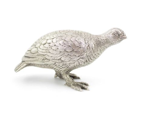 A modern silver model of a grouse,by Edward Barnard &amp; Sons Ltd, London 1969,modelled in a standing position, length 12cm,
