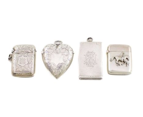 A collection of four silver vesta cases, various dates and makers, comprising: a Victorian one by William Summers, London 188