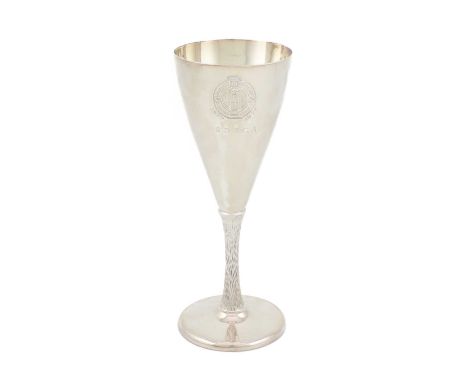 A modern silver goblet,by E H Parkin &amp; Co, Sheffield 1977,circular tapering form, textured decoration to the stem, engrav