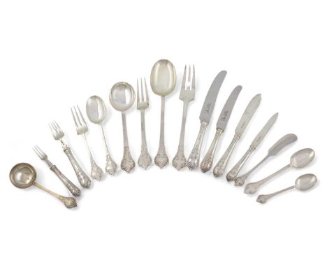 A collection of silver Lace-Back and Front Trefid pattern flatware,the majority by Thomas Bradbury &amp; Sons Ltd and Atkin B