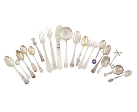 A mixed lot of silver flatware, various dates and makers,comprising: thirty-three teaspoons, seventeen salt spoons, three cad