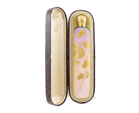 A large Victorian silver-gilt mounted opaline glass scent bottle,by Frederick Bradford Macrea, (Army and Navy Cooperative Soc