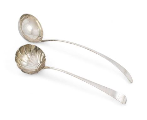 A George III Scottish Celtic-point silver soup ladle,by Francis Howden, Edinburgh 1791,length 38.5cm, plus a George III silve
