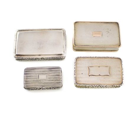 A collection of four antique silver snuff boxes,comprising: a George III snuff box by William Ellerby, London 1812, a George 