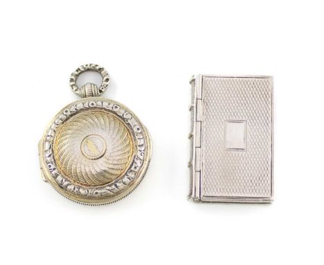 Two antique silver novelty vinaigrettes,one by Joseph Willmore, Birmingham 1835,book form with engine-turned decoration, the 
