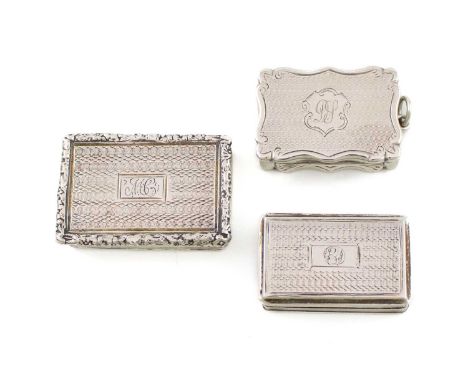 A collection of three antique silver vinaigrettes,comprising: a George IV vinaigrette by Clark &amp; Sewell, Birmingham 1824,