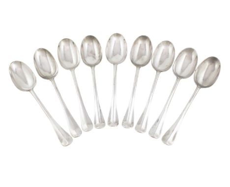 A matched set of nine late-Victorian/Edwardian silver Hanoverian Rat-tail pattern tablespoons,majority by Josiah Williams &am