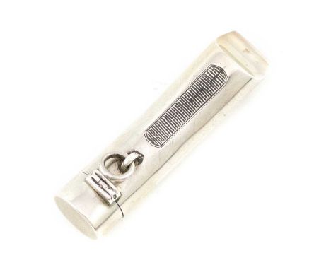 A late-Victorian silver combination vesta case and whistle, by A and J Zimmerman, Birmingham 1898, shaped oblong form, hinged