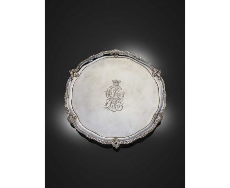A George III Royal presentation silver salver, by Thomas Heming, London 1773, circular form, pierced scroll and gadroon borde