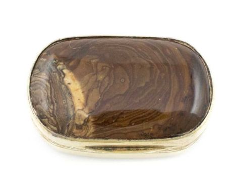 A George III silver-gilt and agate vinaigrette, by Phipps and Robinson, London 1809, oblong form, the cover and base set with