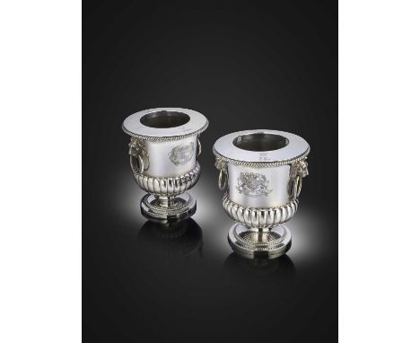A pair of George III Royal presentation silver wine coolers, by Robert Garrard, London 1804, campana form, part-fluted decora