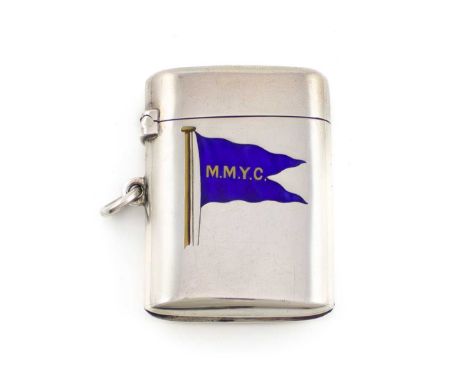 A late-Victorian silver and enamel yacht club vesta case, by George Unite, Birmingham 1894, retailed by Benzie of Cowes,  rou