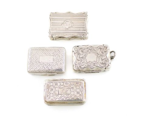 A collection of four antique silver vinaigrettes,comprising: a William IV one by Thomas Shaw, Birmingham 1832, a Victorian vi