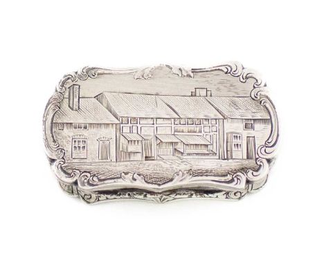 A Victorian silver engraved vinaigrette, Shakespeare's House,by Nathaniel Mills, Birmingham 1847,rounded rectangular form, th