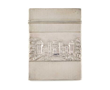 A Victorian silver 'castle-top' card case, Windsor and Kenilworth castles, by Nathaniel Mills, Birmingham 1840, rectangular f