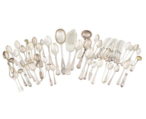 A collection of silver flatware,comprising: a set of five Edwardian King's pattern dessertspoons, by Walker &amp; Hall, Sheff