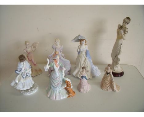 Selection of decorative ceramic ladies including Coalport 'Visiting Day', Royal Doulton 'Loyal Friend', Coalport 'Rosie', Roy