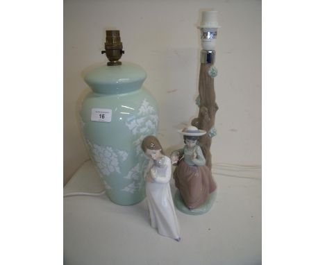 Nao ceramic table lamp, Nao figure of girl with puppy and a ceramic table lamp (3) 