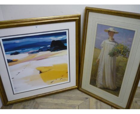 Large contemporary limited edition, signed print by Pam Carter titled 'Footsteps on Lewis' and an impressionist print (2) 