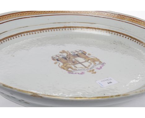 19TH CENTURY CHINESE ARMORIAL OVAL MEAT DISHwith coat of arms to centre, 44.5cm wide
