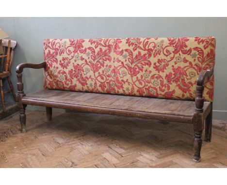 A 19th Century walnut French upholstered bench, width 78", depth 22", height 40"