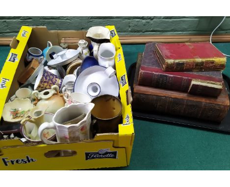 Assorted 19th Century china, (mainly cups and saucers, mugs, jugs and chambersticks etc) together with a volume of 'Precious 