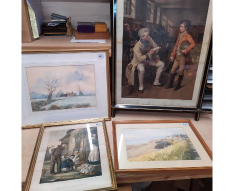 A late 19th Century framed print of 'Wellington's First Encounter with the French', a framed print 'The Little Gardeners', a 