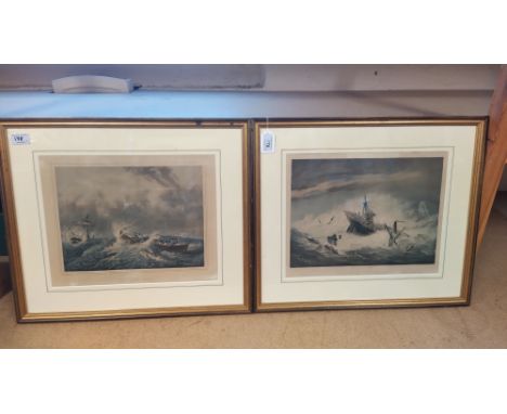 Two framed sea faring prints 'The Life Boat' and 'The Foundering of the Royal Charter', 12" x 15"