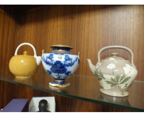 A VINTAGE MOORCROFT TEAPOT, MACINTYRE TEAPOT AND A MACINTYRE VASE A/F (3)