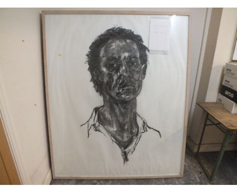 A HUGE FRAMED AND GLAZED CHARCOAL SELF PORTRAIT BY SHEN HENRY 