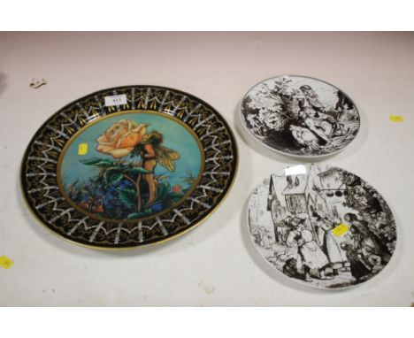 A CARLTONS FANTASIA WARE FAIRY CHARGER TOGETHER WITH TWO GOEBEL PLATES 