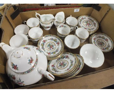 A TRAY OF COALPORT MING ROSE TEA WARE INCLUDING TEAPOT