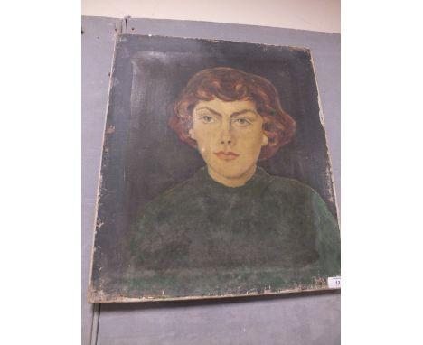 AN UNFRAMED OIL ON CANVAS PORTRAIT OF A WOMAN 