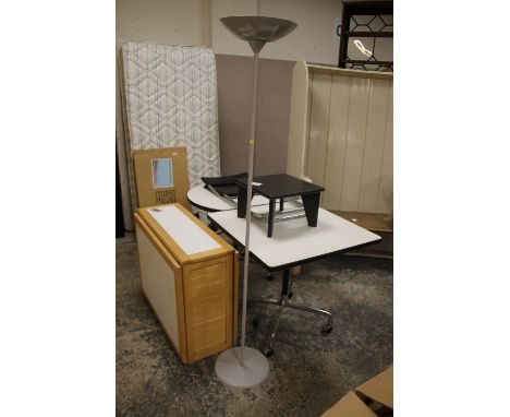 THREE ASSORTED TABLES. LAMP ETC
