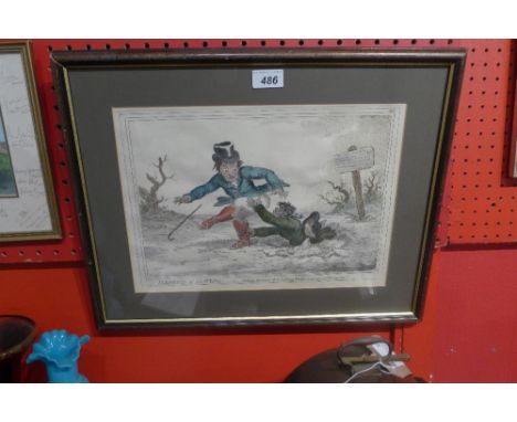 An early 19th century satirical hand coloured print elements of skating 